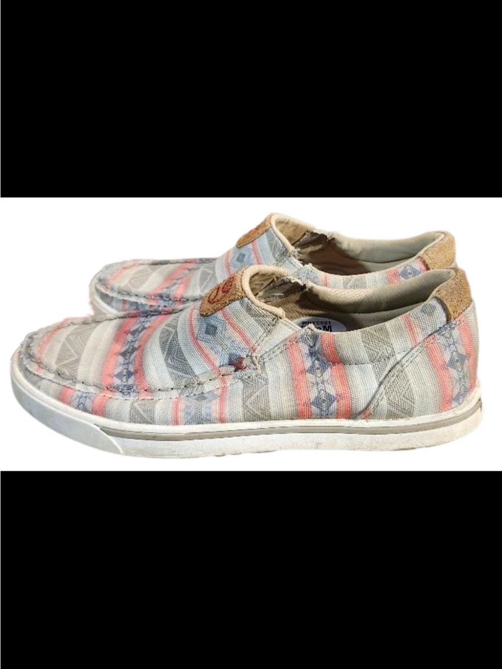 Twisted X Women’s Slip-On Flats in Coral, Gray & Cream Stripe